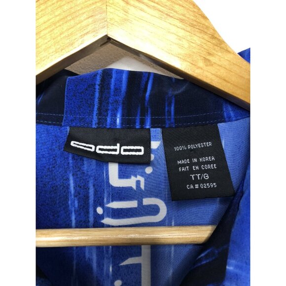 Vintage Odo Blue Anime Hawaiian Button Up Mens Large Korean Omegamon Omnimon - Picture 3 of 5